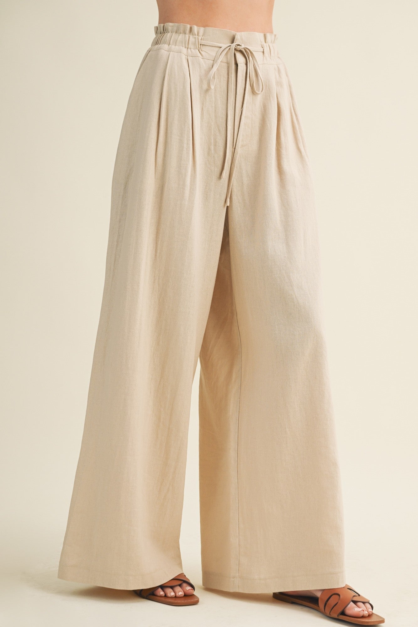 Natural Linen Wide Leg Maternity Pants