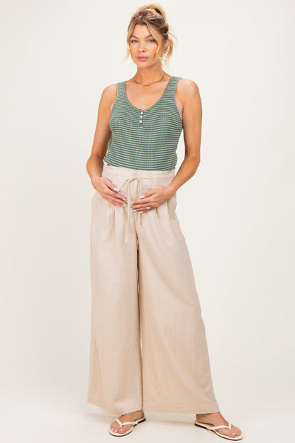 Natural Linen Wide Leg Maternity Pants