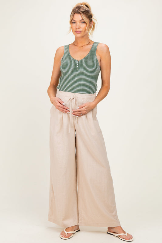 Natural Linen Wide Leg Maternity Pants