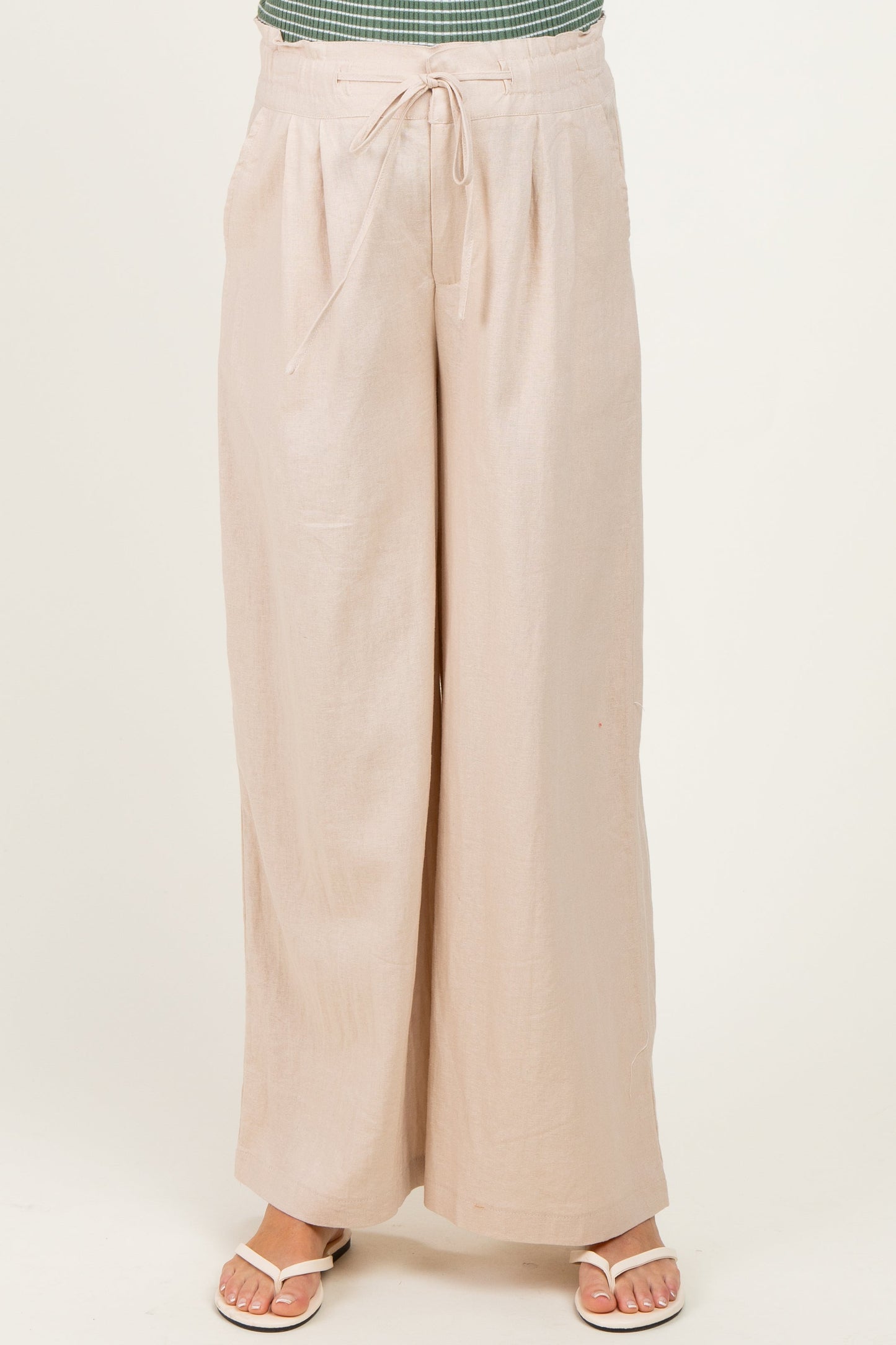 Natural Linen Wide Leg Maternity Pants