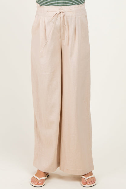 Natural Linen Wide Leg Maternity Pants