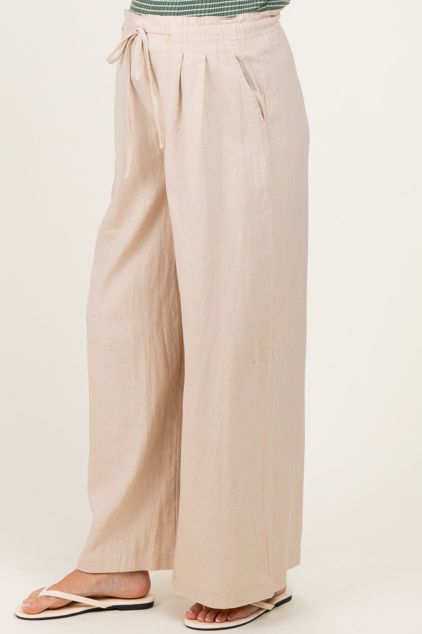 Natural Linen Wide Leg Maternity Pants