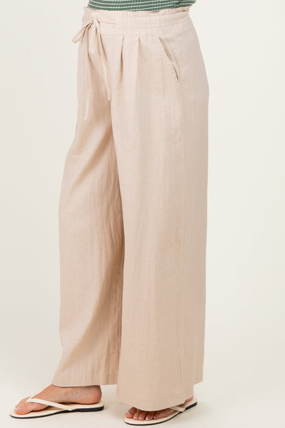 Natural Linen Wide Leg Maternity Pants