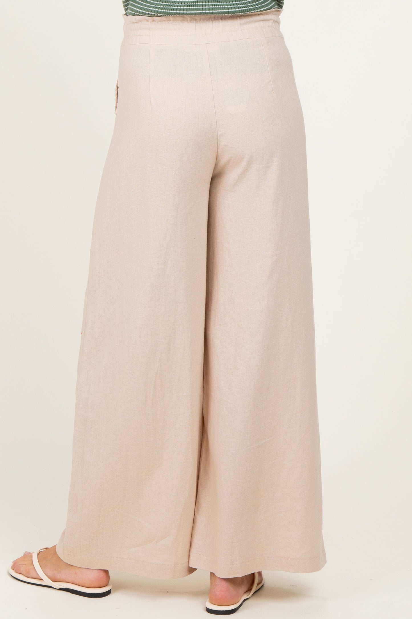 Natural Linen Wide Leg Maternity Pants