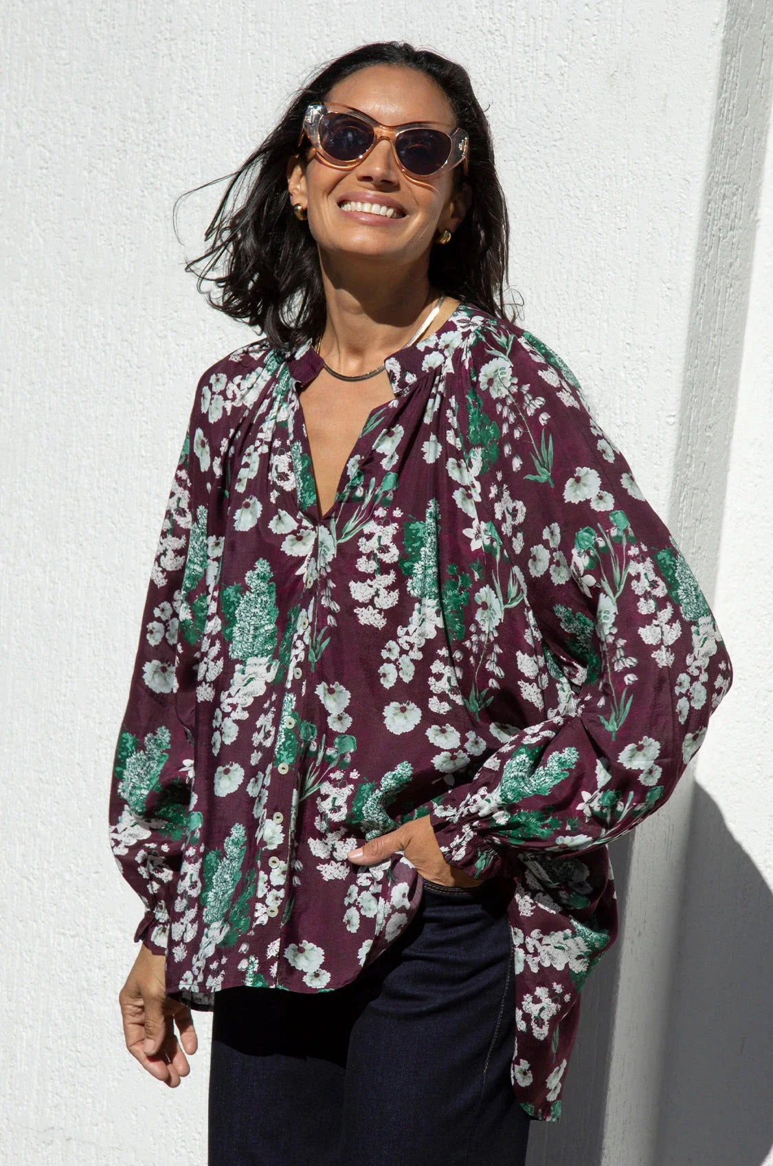 Lissy Floral Long Sleeve Top Burgundy