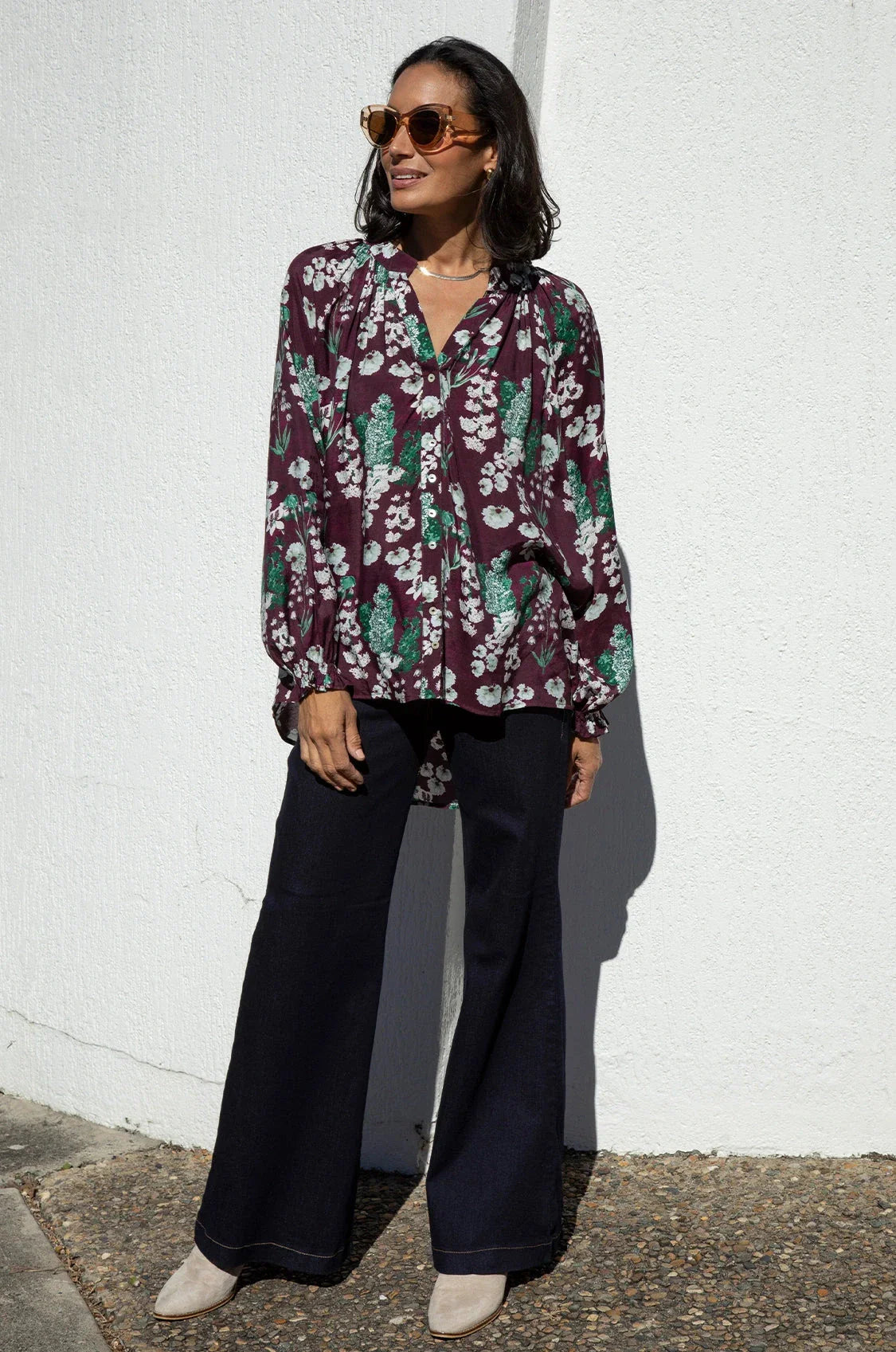 Lissy Floral Long Sleeve Top Burgundy