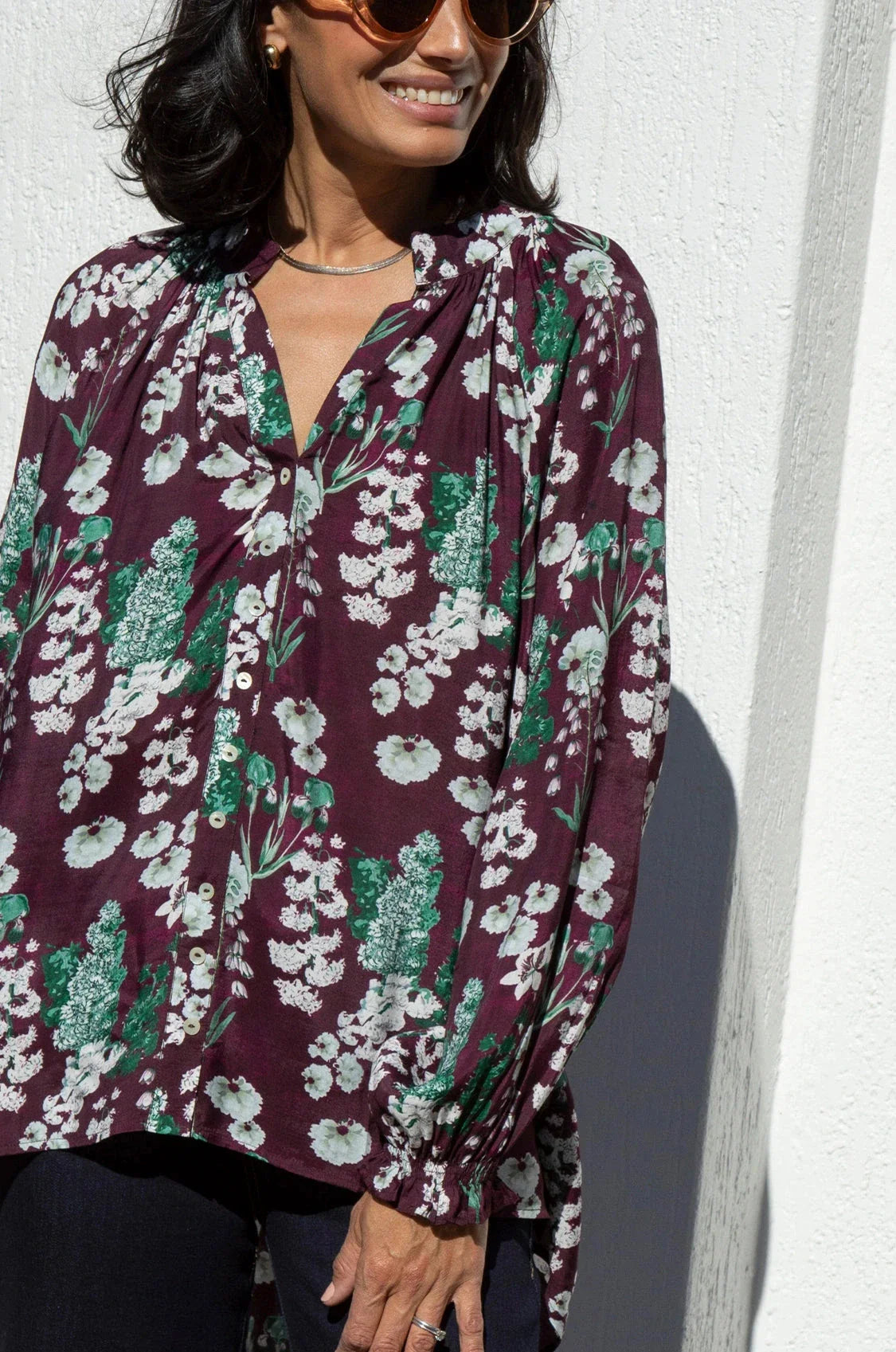 Lissy Floral Long Sleeve Top Burgundy