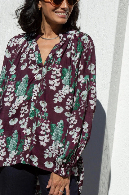 Lissy Floral Long Sleeve Top Burgundy