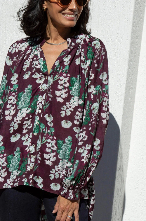 Lissy Floral Long Sleeve Top Burgundy