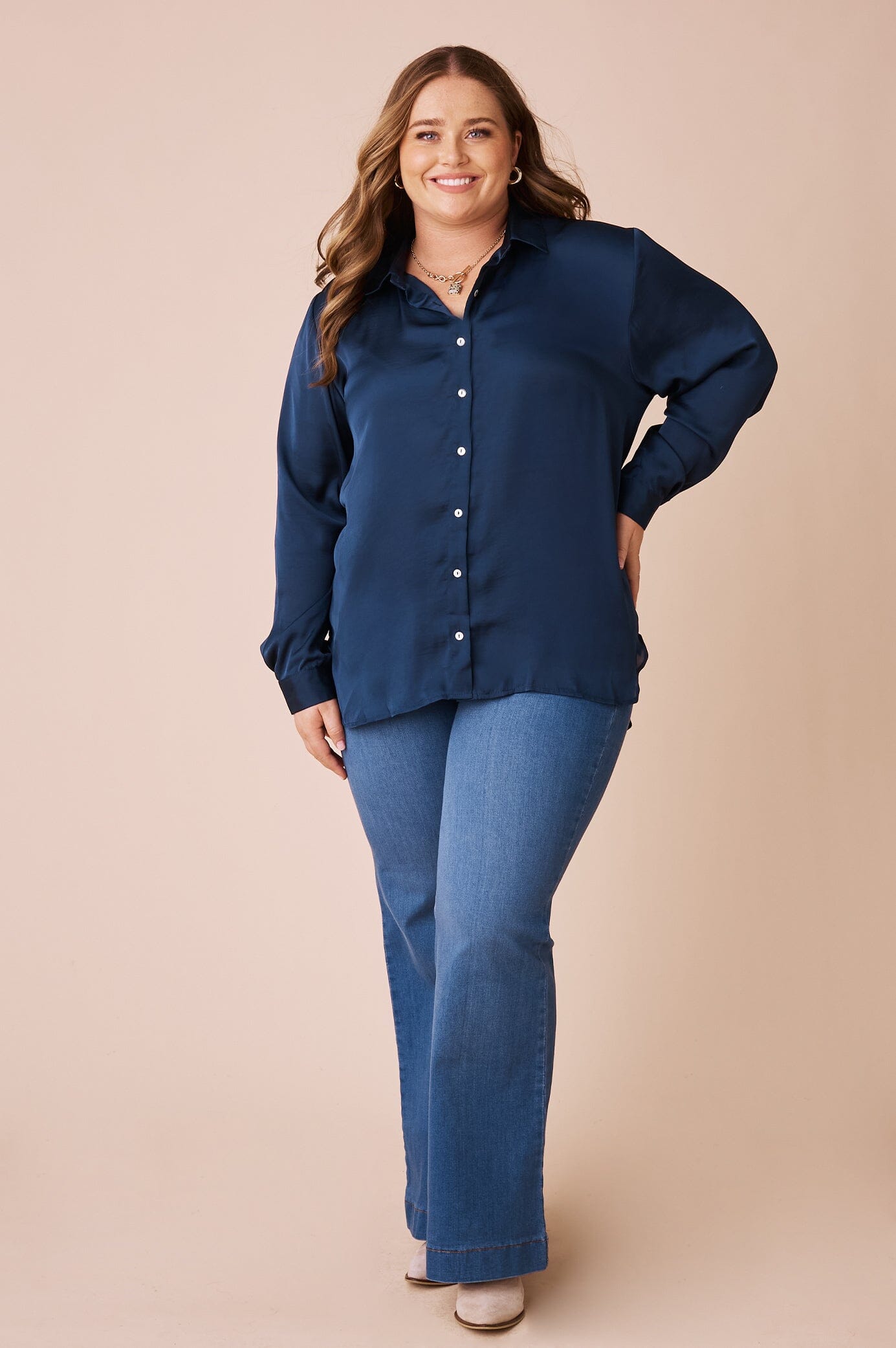 Briella Long Sleeve Collared Shirt Navy