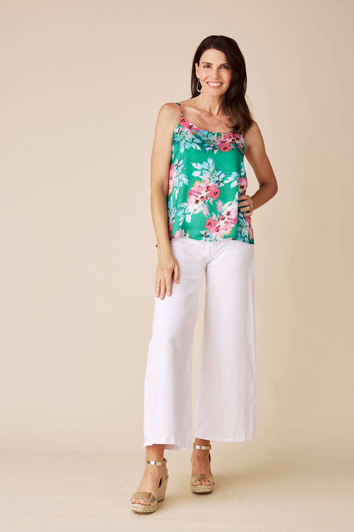 Ana Camisole Top Bella Print Emerald