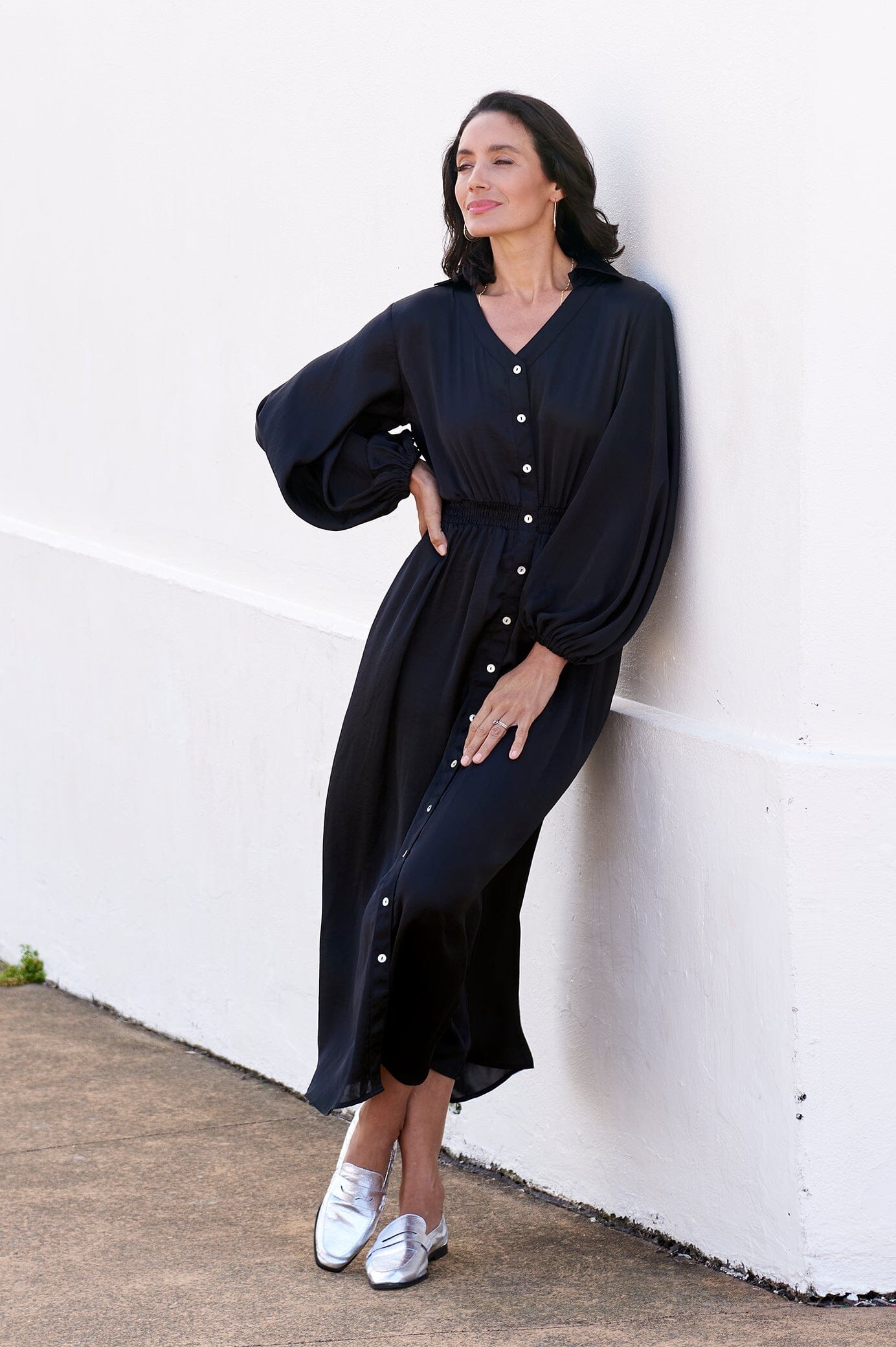 Georgina Long Sleeve Dress Black with Collar