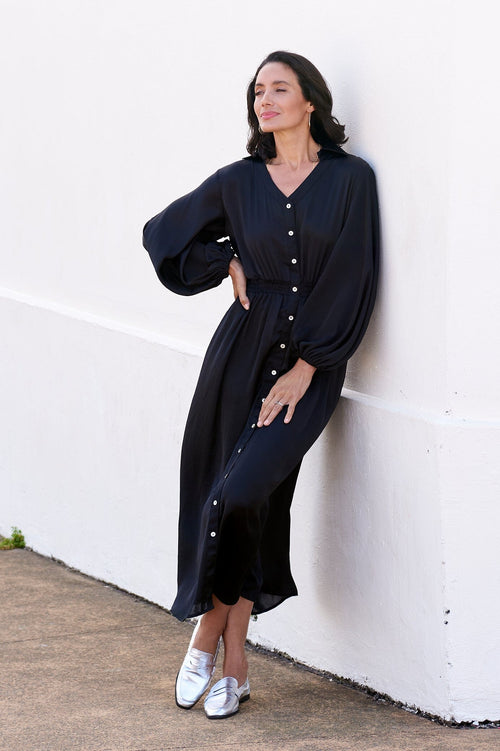 Georgina Long Sleeve Dress Black with Collar