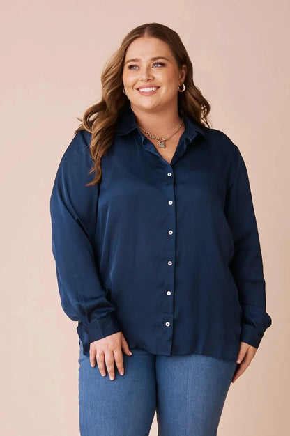 Briella Long Sleeve Collared Shirt Navy