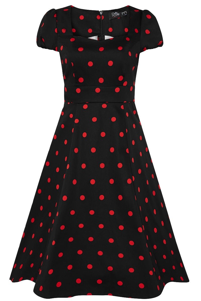 Claudia Flirty Fifties Style Polka Dot Dress In Black & Red
