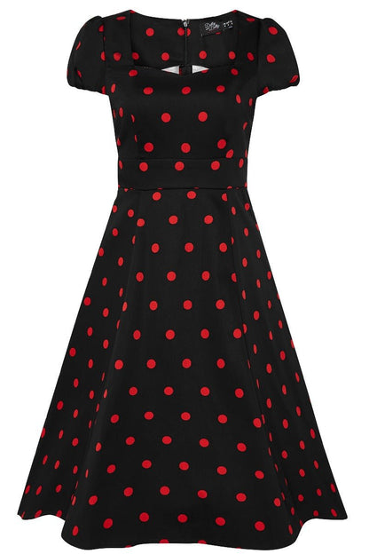Claudia Flirty Fifties Style Polka Dot Dress In Black & Red