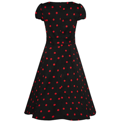 Claudia Flirty Fifties Style Polka Dot Dress In Black & Red