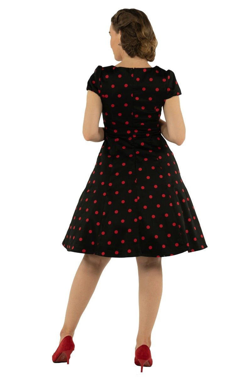 Claudia Flirty Fifties Style Polka Dot Dress In Black & Red