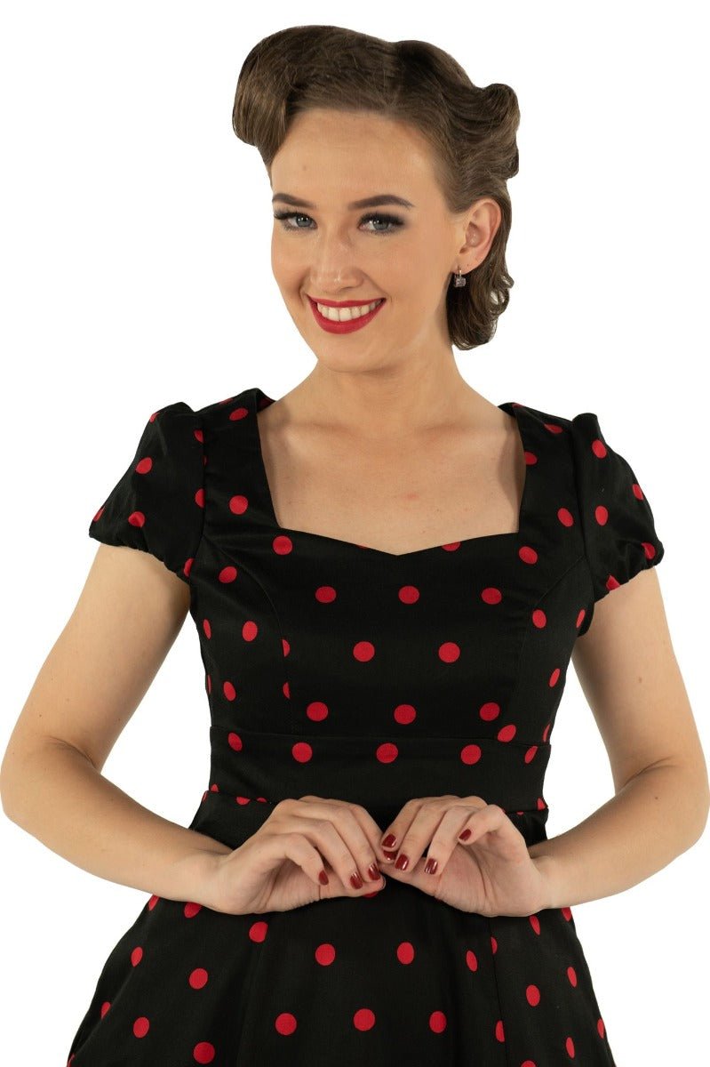 Claudia Flirty Fifties Style Polka Dot Dress In Black & Red