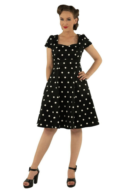 Claudia Flirty Fifties Style Polka Dot Dress In Black & White