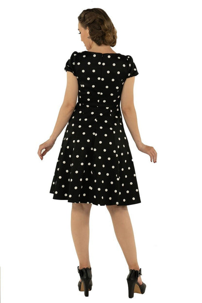 Claudia Flirty Fifties Style Polka Dot Dress In Black & White