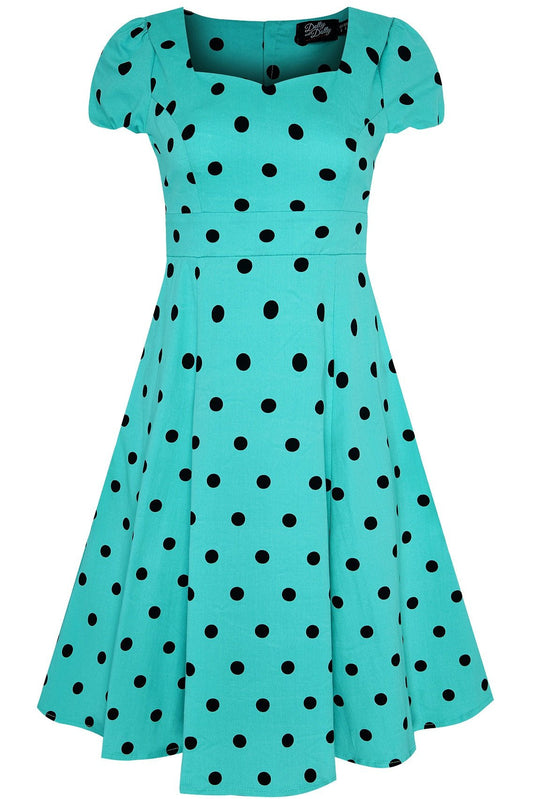 Claudia Flirty Fifties Style Polka Dot Dress Turquoise & Black