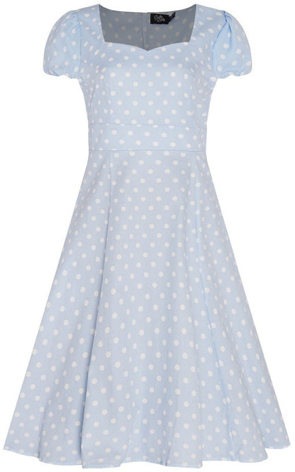 Claudia Fifties Style Flared Dress Pale Blue White Polka