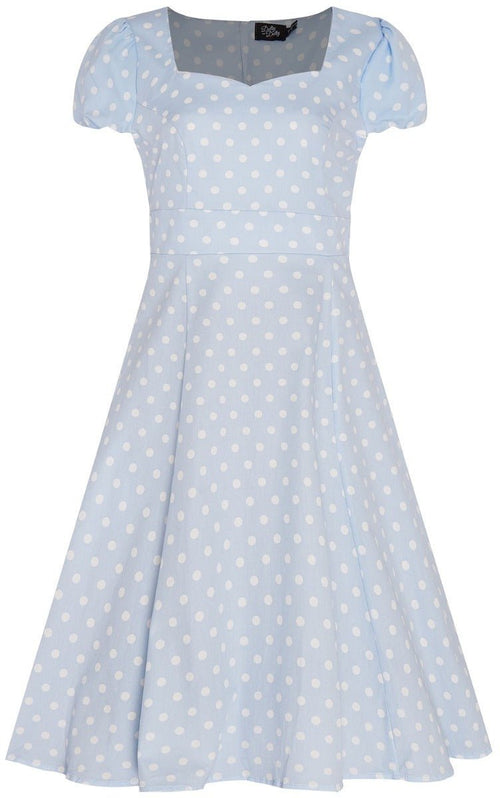 Claudia Fifties Style Flared Dress Pale Blue White Polka
