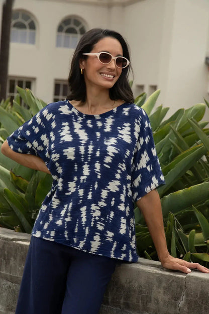 Gemma Short Sleeve Top Campania Print Navy