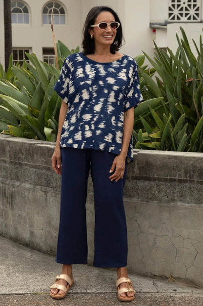 Gemma Short Sleeve Top Campania Print Navy