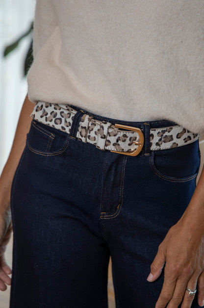 Jeans Belt Black and Almond Leopard Cowhide