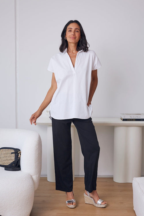 Indiana Short Sleeve Collared Top White