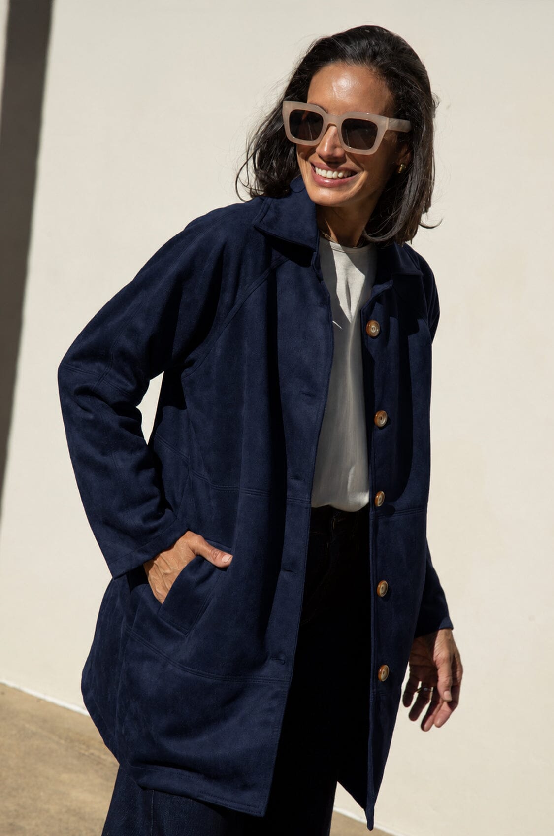 Vanessa Faux Suede Coat Navy