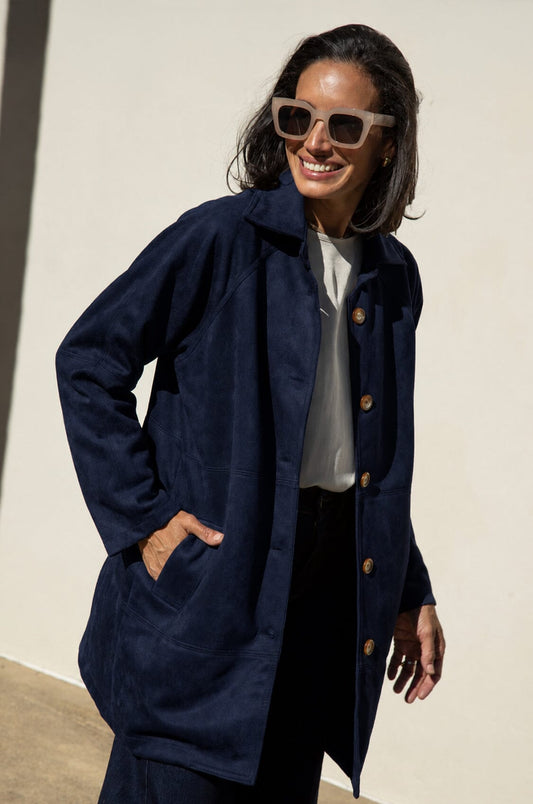 Vanessa Faux Suede Coat Navy