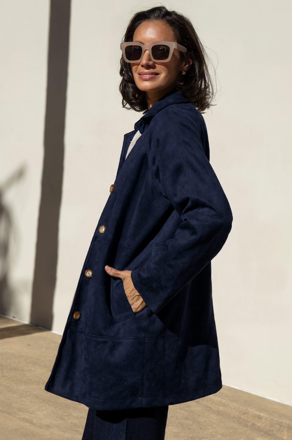 Vanessa Faux Suede Coat Navy