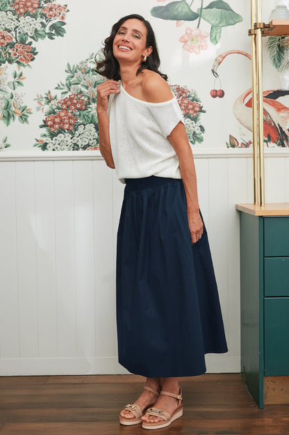 Brooke Midi A-Line Skirt Navy