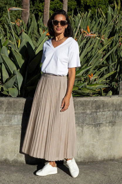 Kara Pleated Skirt Latte - Pre Order
