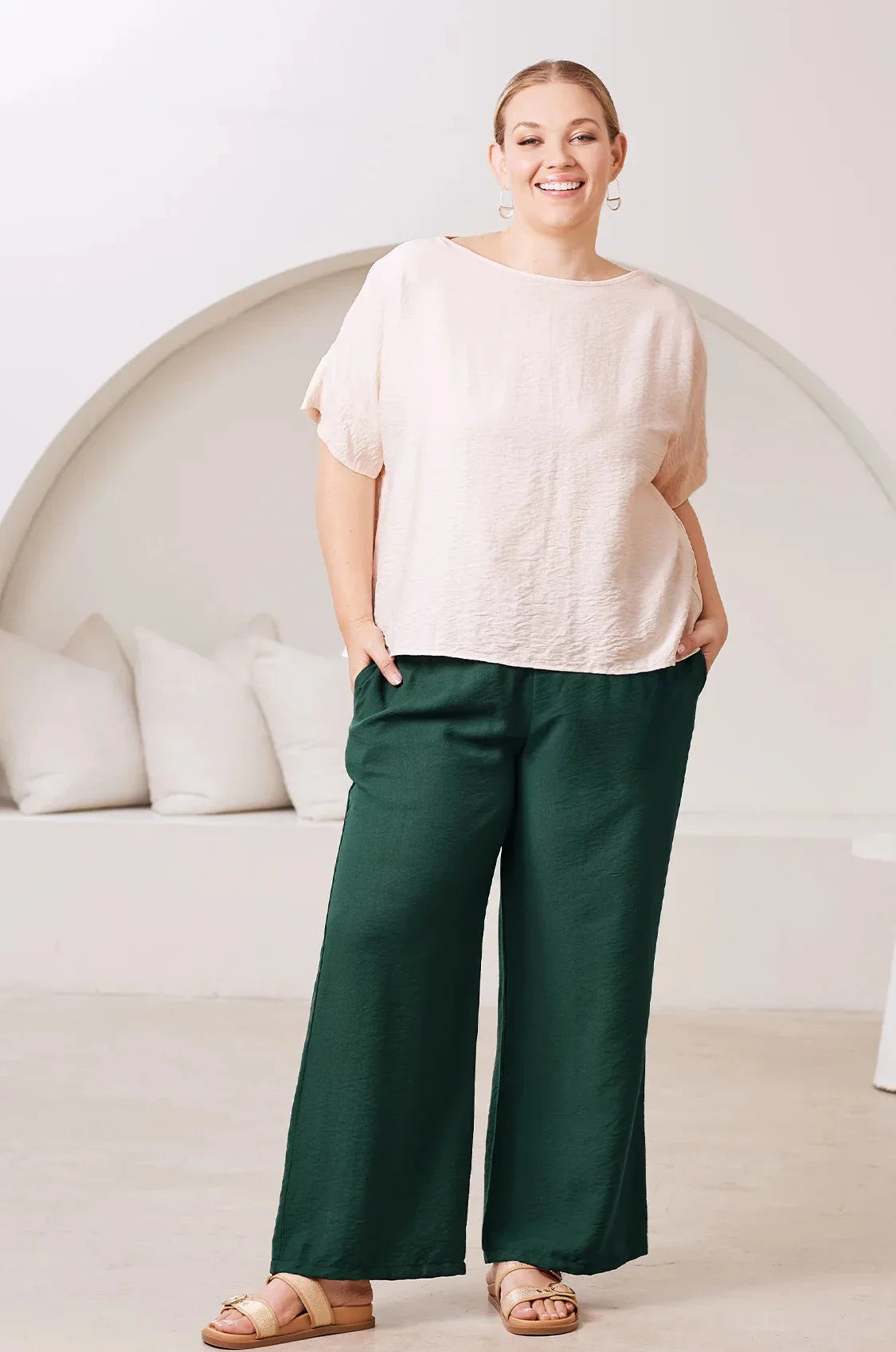 Gemma Short Sleeve Round Neck Top Cream