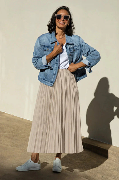 Kara Pleated Skirt Latte - Pre Order
