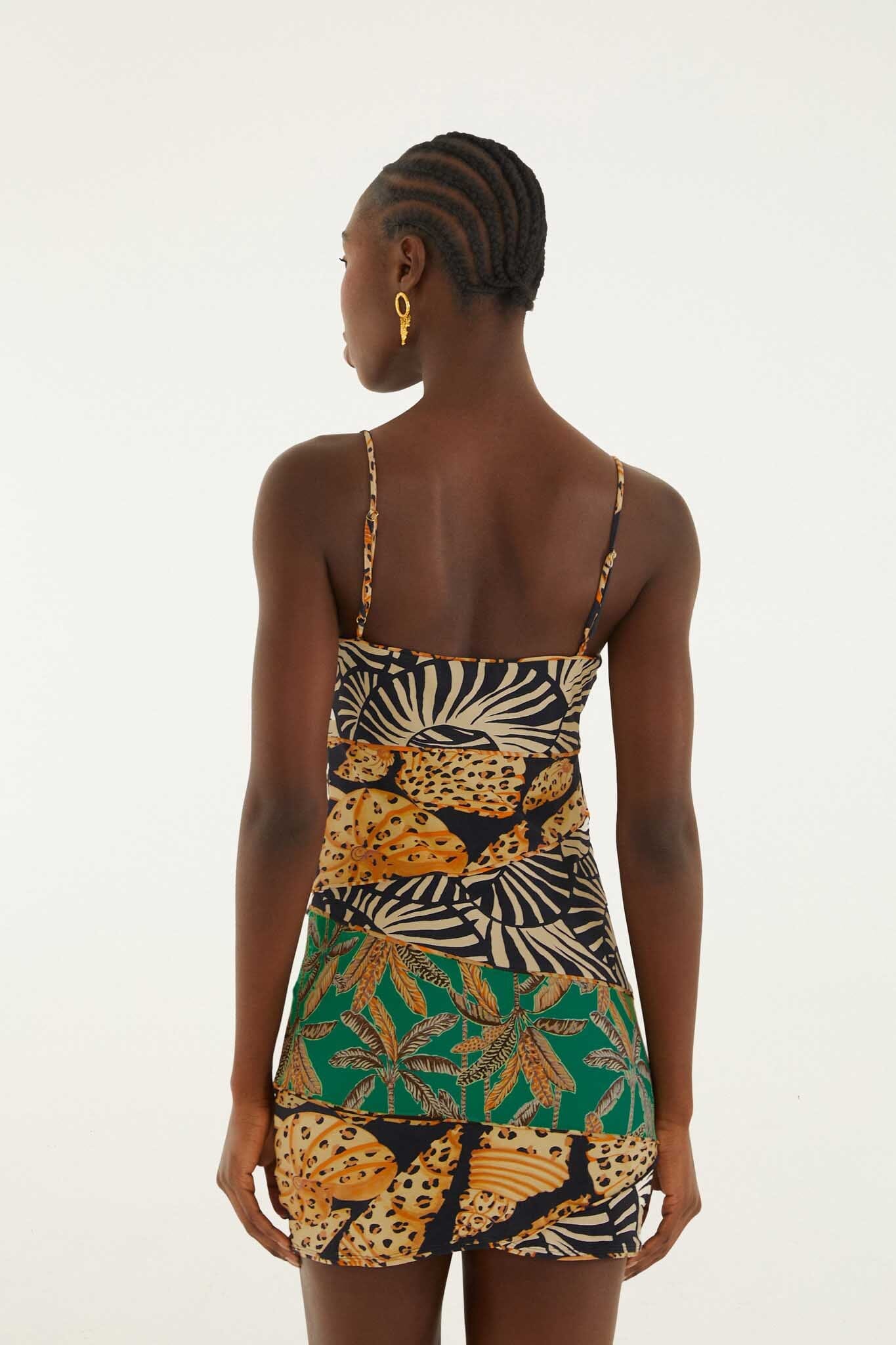 Mixed Patchwork Cut-Out Slim Mini Dress