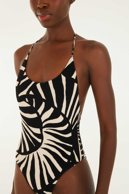 Black And White Shell Detail One Piece Swimsuit