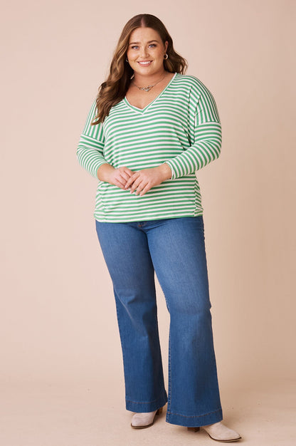 Erica Essential Long Sleeve Top Striped Emerald