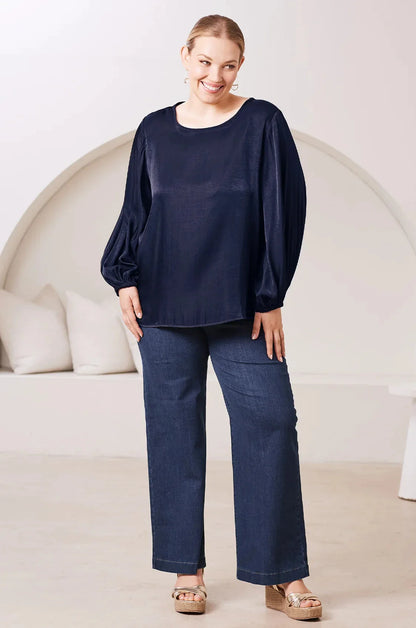 Sophia Round Neck Long Sleeve Top Navy