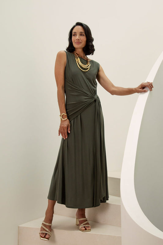 Angelica Sleeveless Midi Dress in Olive