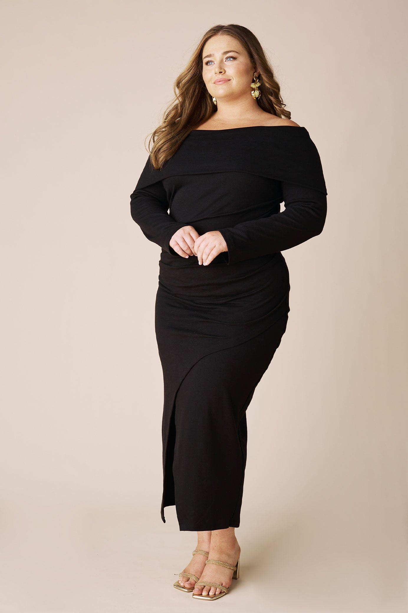 Megan Off Shoulder Midi Dress Black