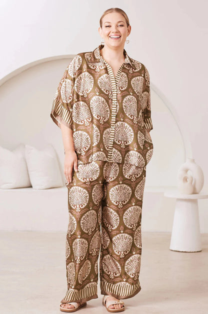Nadia Straight Leg Tie Pants in Olive