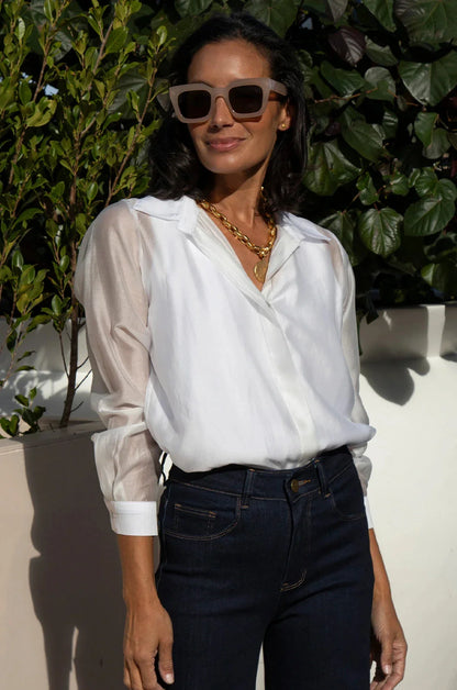 Maribelle Sheer Long Sleeve Top in Ivory