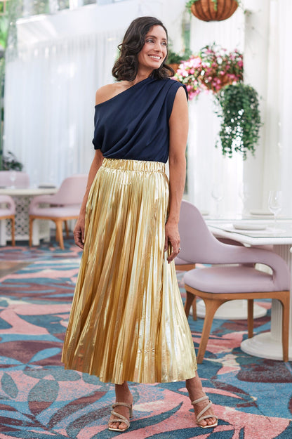 Caitlin Pleated Skirt Gold