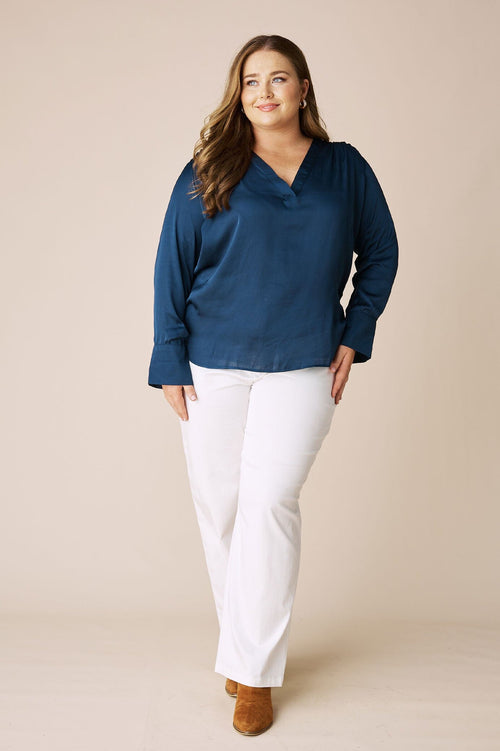 Daniella V-Neck Long Sleeve Top Navy