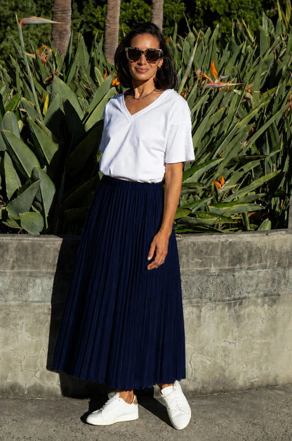 Kara Pleated Skirt Navy- Pre Order